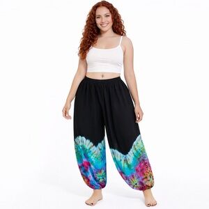 Tie Dye Harem Pants Boho Festival Hippie Balloon Pants One Size Stretchy Palazzo